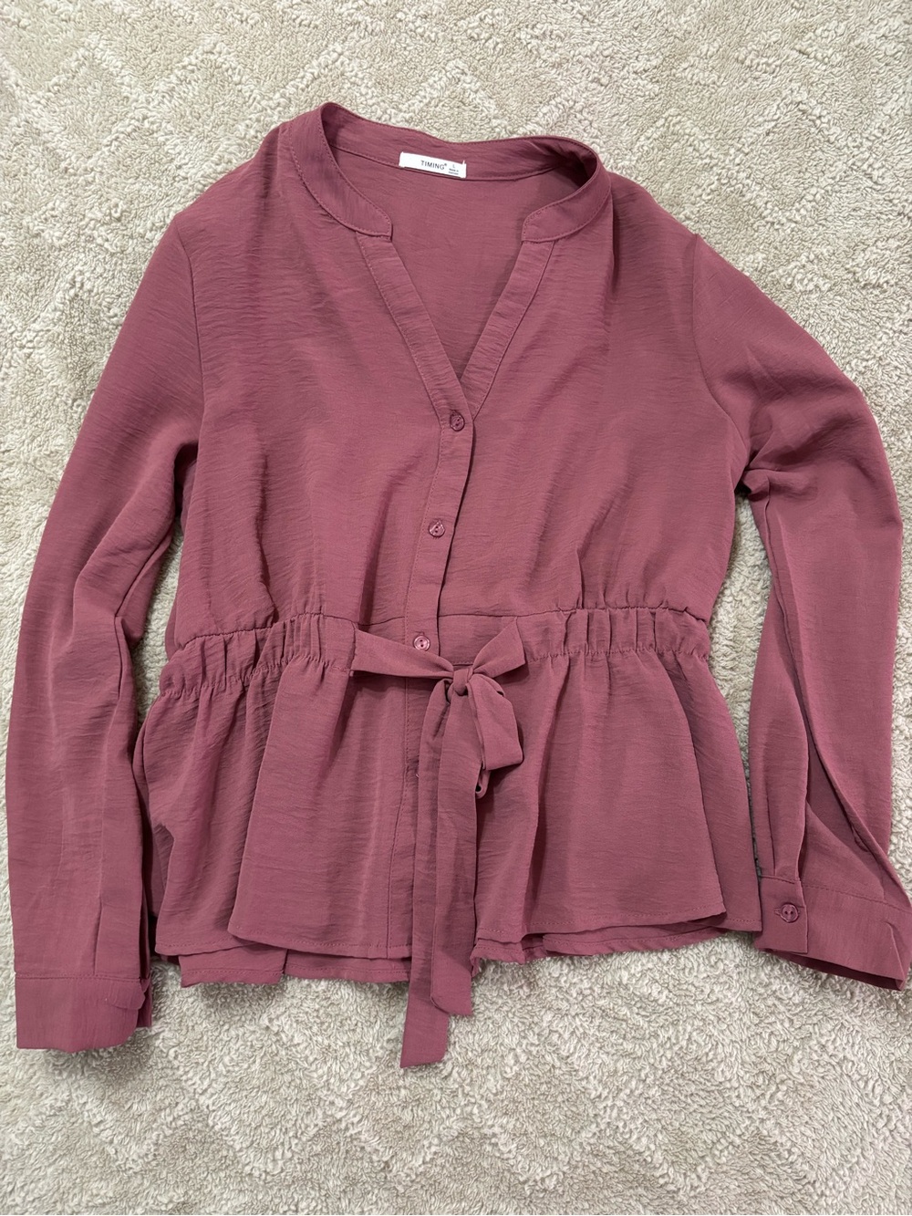 T.J.Maxx Mauve Tie-Waist Button Front Blouse